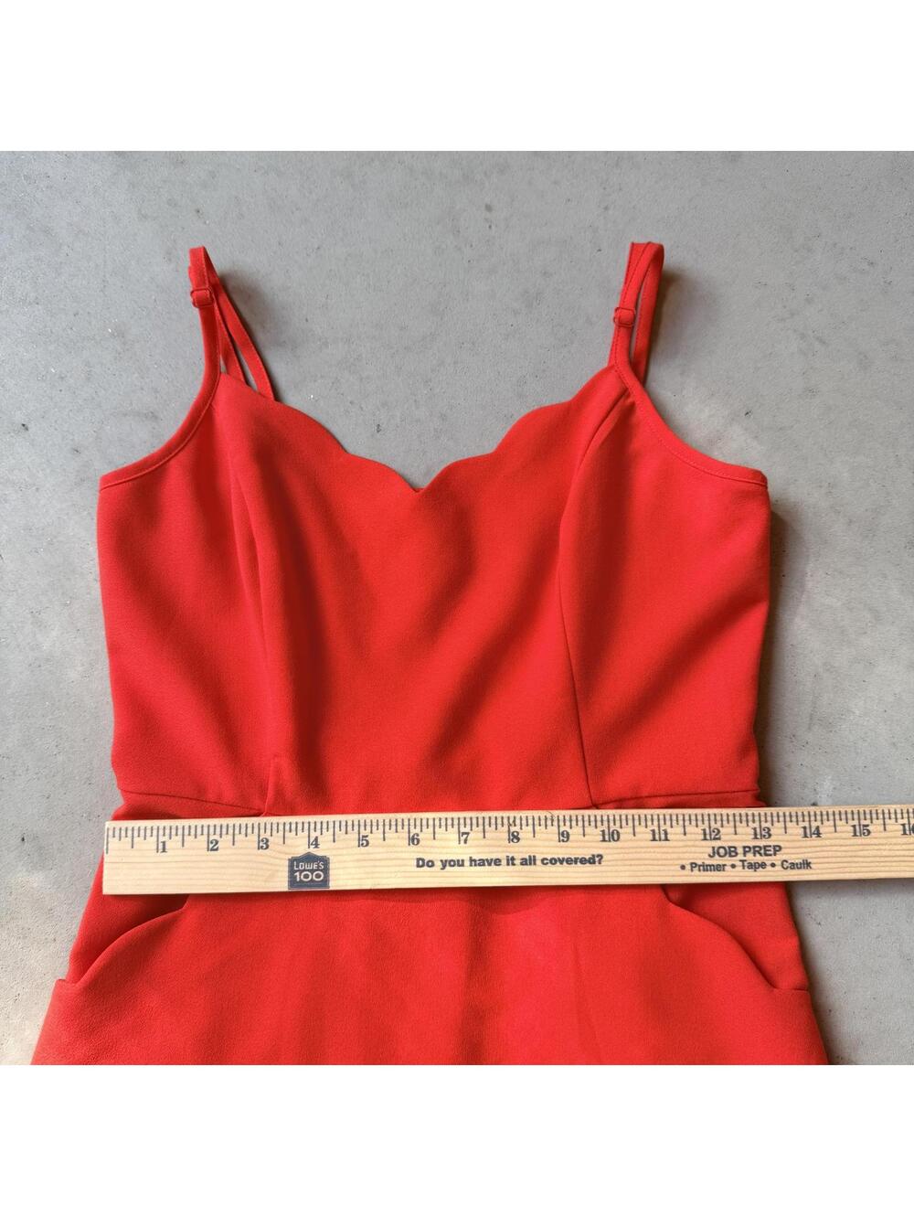Red Scalloped Dress With Pockets Size Small - Picture 5 of 8
